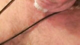 Mature blond amateur masturbates small cock solo and cums