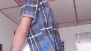 Pretty amateur Juan jerks off his big dick with two hands