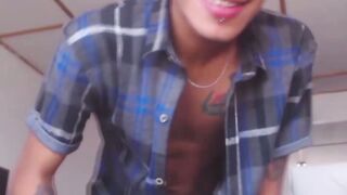 Pretty amateur Juan jerks off his big dick with two hands