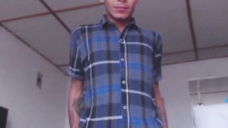 Pretty amateur Juan jerks off his big dick with two hands