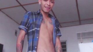 Pretty amateur Juan jerks off his big dick with two hands