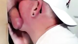 Horny dude with glasses enjoys in a glory hole scene