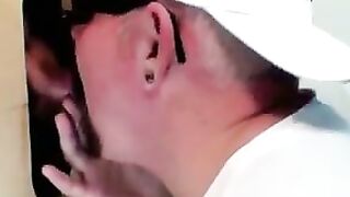 Horny dude with glasses enjoys in a glory hole scene