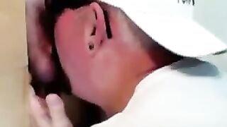 Horny dude with glasses enjoys in a glory hole scene