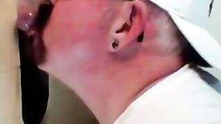 Horny dude with glasses enjoys in a glory hole scene