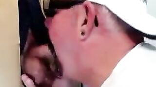 Horny dude with glasses enjoys in a glory hole scene