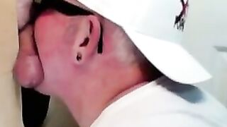 Horny dude with glasses enjoys in a glory hole scene