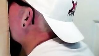 Horny dude with glasses enjoys in a glory hole scene