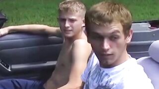 Young gays blow each other before pounding in nature