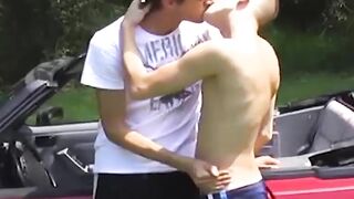 Young gays blow each other before pounding in nature
