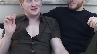 Blonde jock Spencer Daley groans hard after getting his dick sucked by transgender Lu