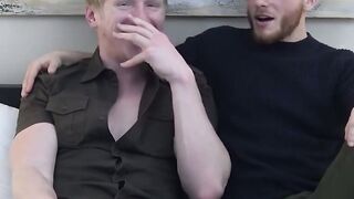 Blonde jock Spencer Daley groans hard after getting his dick sucked by transgender Lu