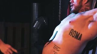 I mouth fucked and drilled beefy jock Davin Strong in the dungeon and he moans loudly