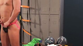 Soccer jock Santino Fausto solo masturbates his huge dick