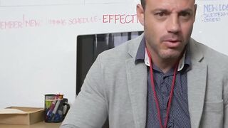 Naughty office manager helps out workers to fuck