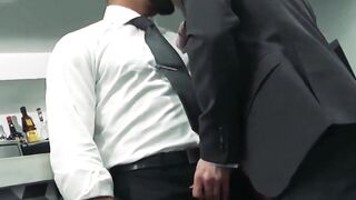 Inked classy hunk Matthew Anders drilling hairy businessman