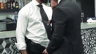 Inked classy hunk Matthew Anders drilling hairy businessman