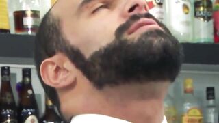 Inked classy hunk Matthew Anders drilling hairy businessman