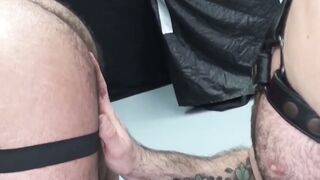 Bearded hunk jerked off with fleshlight while ass drilled