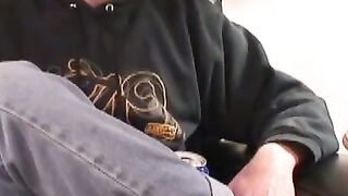 Skinny athletic amateur is jerking off his cock on camera