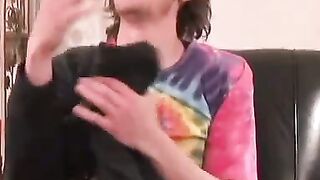 Skinny athletic amateur is jerking off his cock on camera