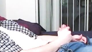 Horny Darrell takes out his cock from his pants