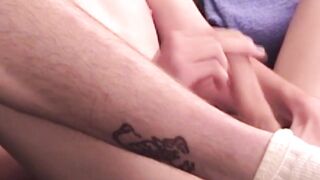 Young man tugging his big cock and toying his sweet ass