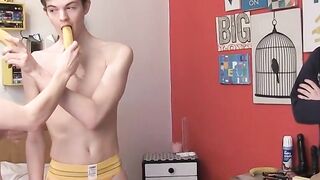 Bottom twink in jockstraps receives dildo and cock into ass