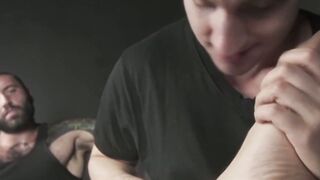 Gay hunks are foot licking each other while jerking off