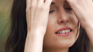 Slim beauty Sabrina strips to tease outdoors solo