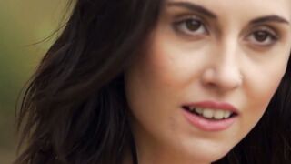 Slim beauty Sabrina strips to tease outdoors solo