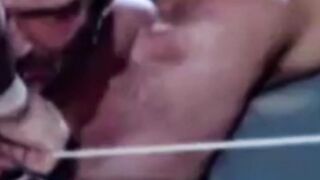 Submissive man is choked and humiliated in rough threesome