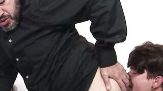 Twink takes facial cum after barebacking mature gay priest