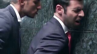Inked muscle businessmen fuck doggystyle during office hours
