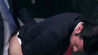 Inked muscle businessmen fuck doggystyle during office hours