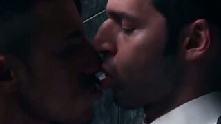 Inked muscle businessmen fuck doggystyle during office hours