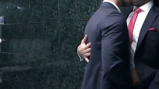 Inked muscle businessmen fuck doggystyle during office hours