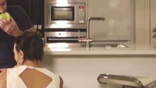 Naughty eurobabe in lingerie doggystyle fucked by inked stud
