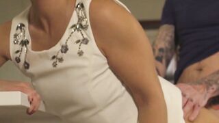 Naughty eurobabe in lingerie doggystyle fucked by inked stud