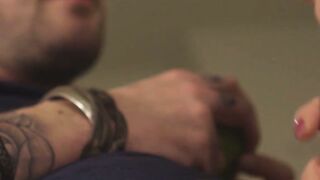 Naughty eurobabe in lingerie doggystyle fucked by inked stud