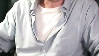 Amateur shows off his hairy cock in an interview and jerks