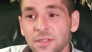 Amateur shows off his hairy cock in an interview and jerks