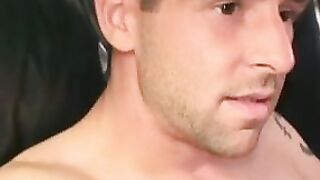 Amateur shows off his hairy cock in an interview and jerks