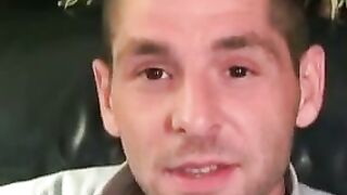 Amateur shows off his hairy cock in an interview and jerks