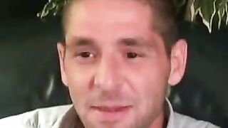 Amateur shows off his hairy cock in an interview and jerks