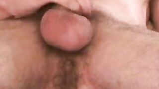 Amateur shows off his hairy cock in an interview and jerks