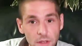Amateur shows off his hairy cock in an interview and jerks