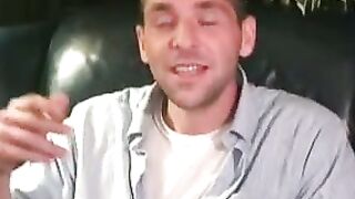 Amateur shows off his hairy cock in an interview and jerks