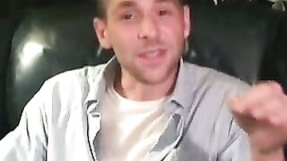 Amateur shows off his hairy cock in an interview and jerks