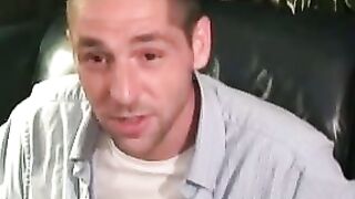 Amateur shows off his hairy cock in an interview and jerks